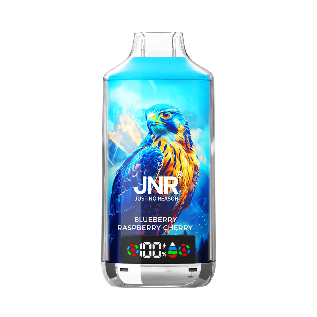 Vape juice bottle with colorful hawk design.