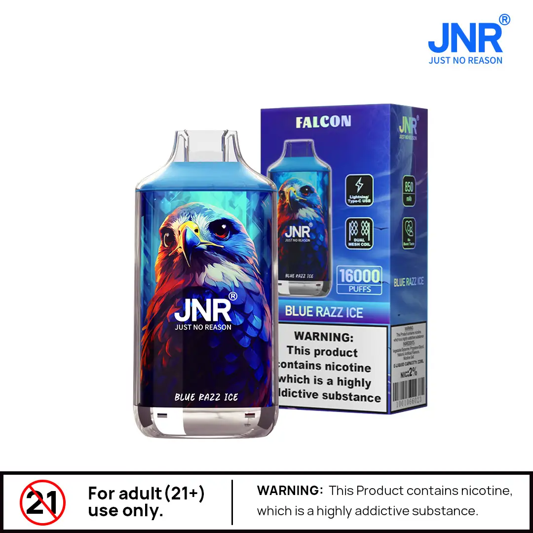 JNR vape Blue Razz Ice packaging, eagle design.